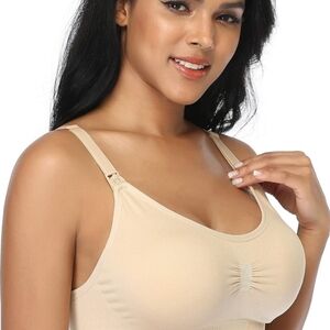 Maternity bra, size L, Large, tan, nylon, spandex